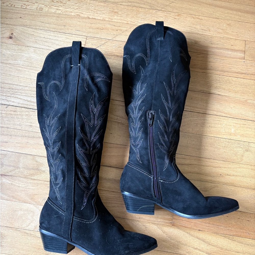 Black Suede Women's Cowboy Boots